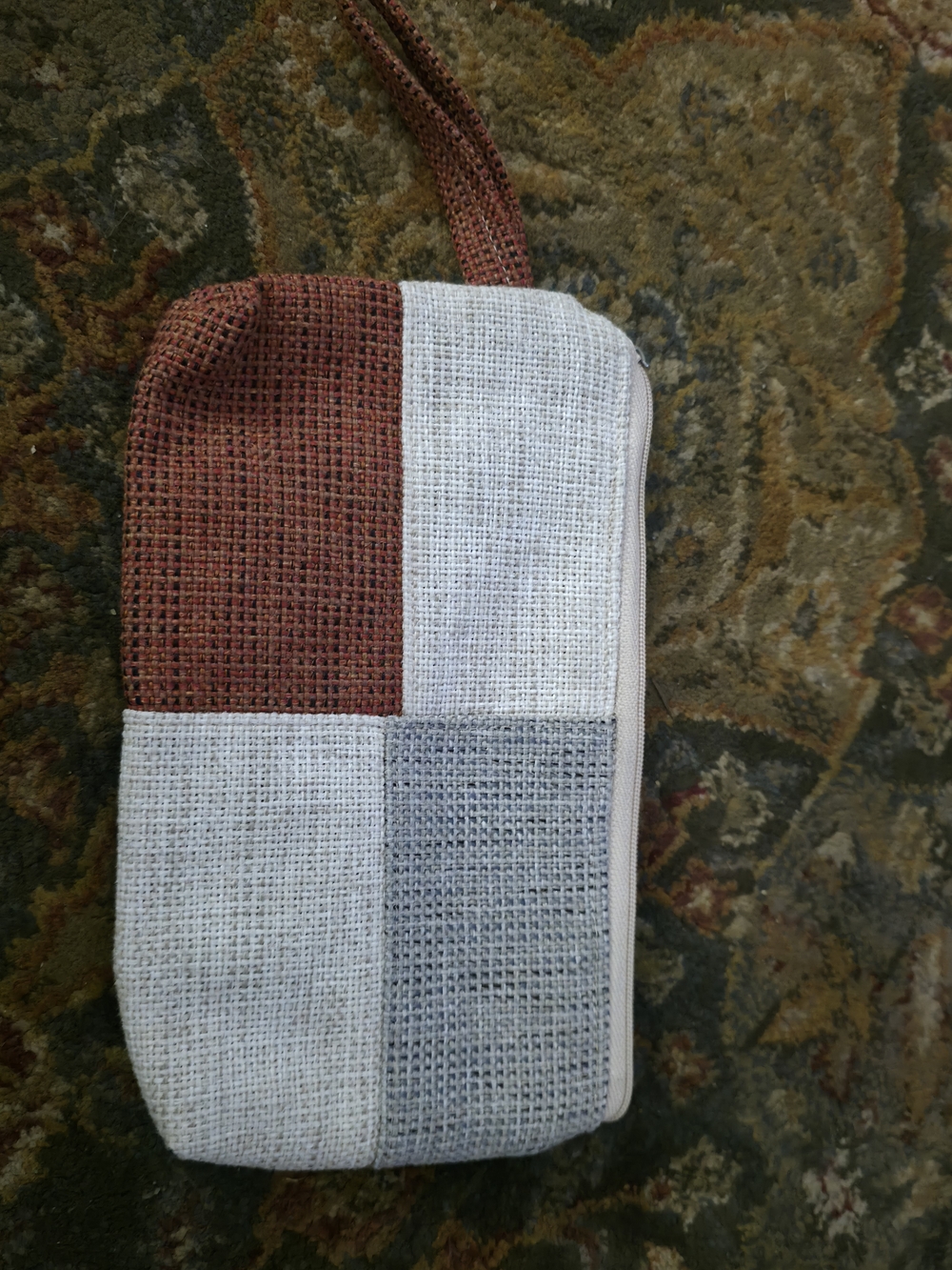 4/$25 Deal! Patchwork Cosmetic Bag in Rust, White, Gray